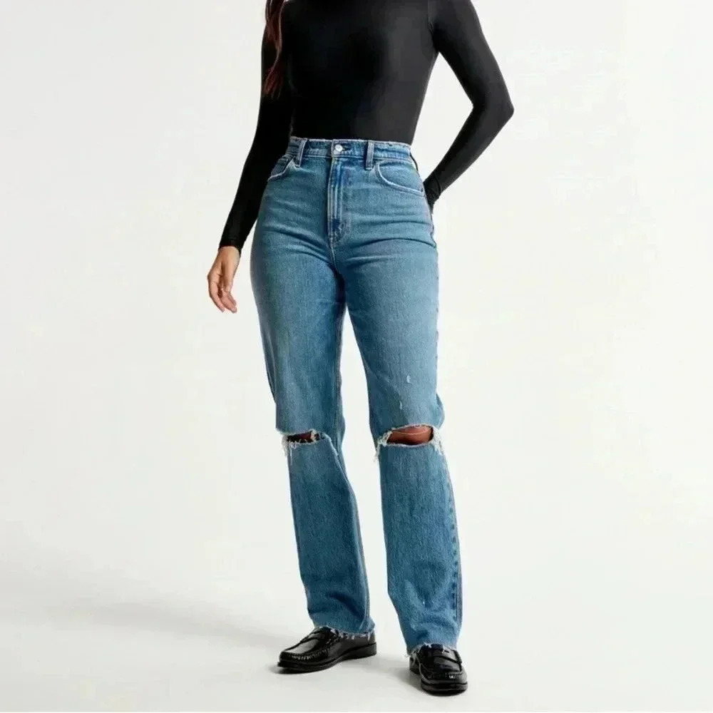 [27/4/Ins28”]Abercrombie&Fitch Curve Love 90s Ultra  High Straight Leg Jeans